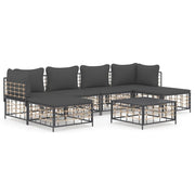 7 Piece Patio Lounge Set with Cushions Anthracite Poly Rattan