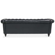 Black PU Rolled Arm Chesterfield Three Seater Sofa