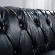 Black PU Rolled Arm Chesterfield Three Seater Sofa