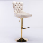 Set of 2 Thick Golden Swivel Velvet Barstools