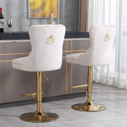 Set of 2 Thick Golden Swivel Velvet Barstools