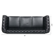Black PU Rolled Arm Chesterfield Three Seater Sofa