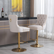 Set of 2 Thick Golden Swivel Velvet Barstools