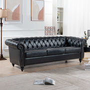 Black PU Rolled Arm Chesterfield Three Seater Sofa