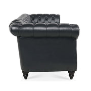 Black PU Rolled Arm Chesterfield Three Seater Sofa