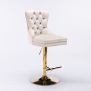 Set of 2 Thick Golden Swivel Velvet Barstools