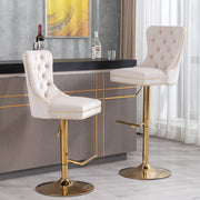 Set of 2 Thick Golden Swivel Velvet Barstools