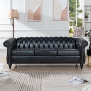 Black PU Rolled Arm Chesterfield Three Seater Sofa