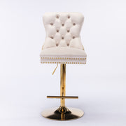 Set of 2 Thick Golden Swivel Velvet Barstools