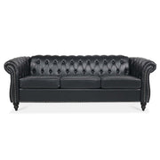 Black PU Rolled Arm Chesterfield Three Seater Sofa