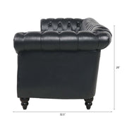 Black PU Rolled Arm Chesterfield Three Seater Sofa